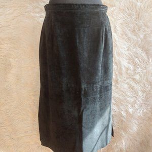 Vintage Danier Women's Black Genuine Suede Leather Open Sides Long Skirt Size14